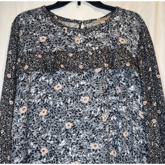 LOFT Women’s Floral Bell Sleeve Ruffle Round Neck Casual Blouse Top Sz L NEW - Picture 2 of 12